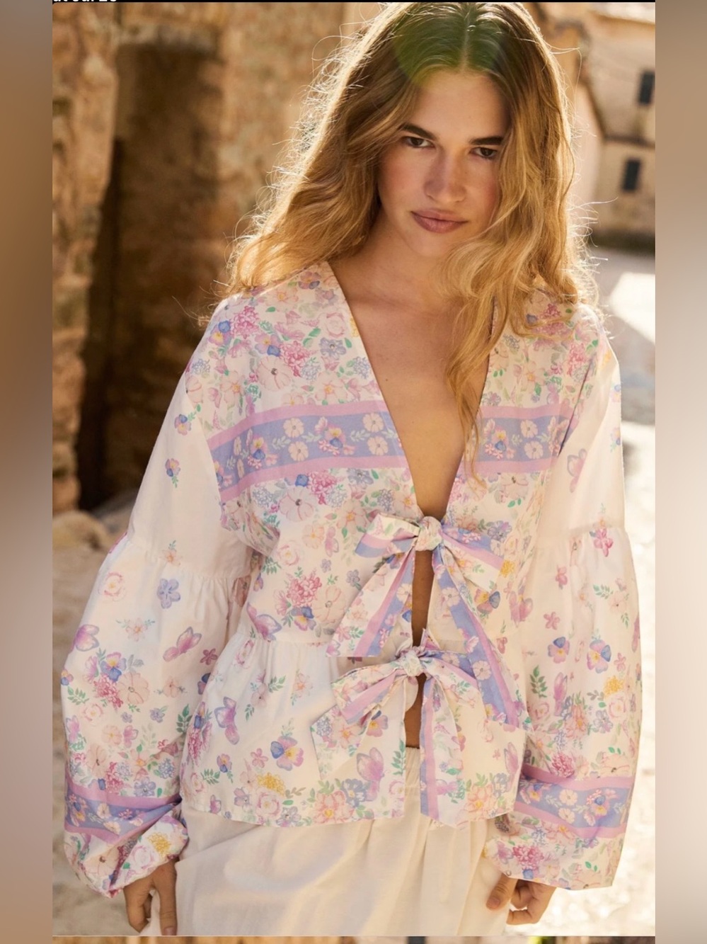 ANTHROPOLOGIE Cotton Pastel Bow Top One Size ***Best Fit Small to Large***